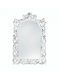 DISTRESSED WHITE ORNATE WALL MIRROR